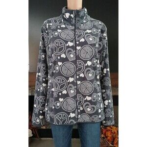 Old Navy Women's XL Zip Up Longe Sleeve Peace Sign Casual Comfy Sweater Charcoal